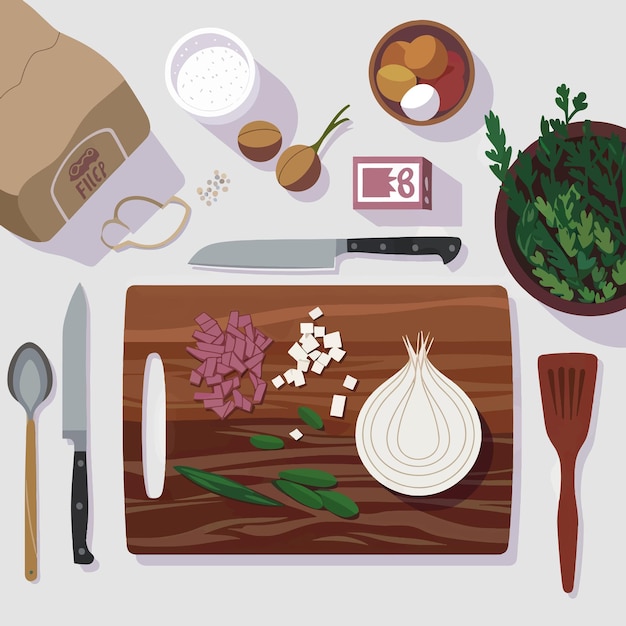 Naczynia i składniki na stole